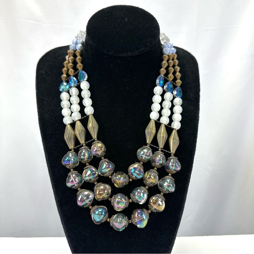 Treska Goddess Collection NWT3 row mix bead crystal necklace Chunky Statement